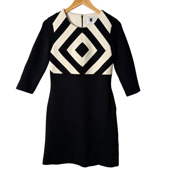 Lisa‎ Perry Wool Mod Mini Dress Long Sleeve Geometric Black and White, Size 2 - Picture 2 of 14